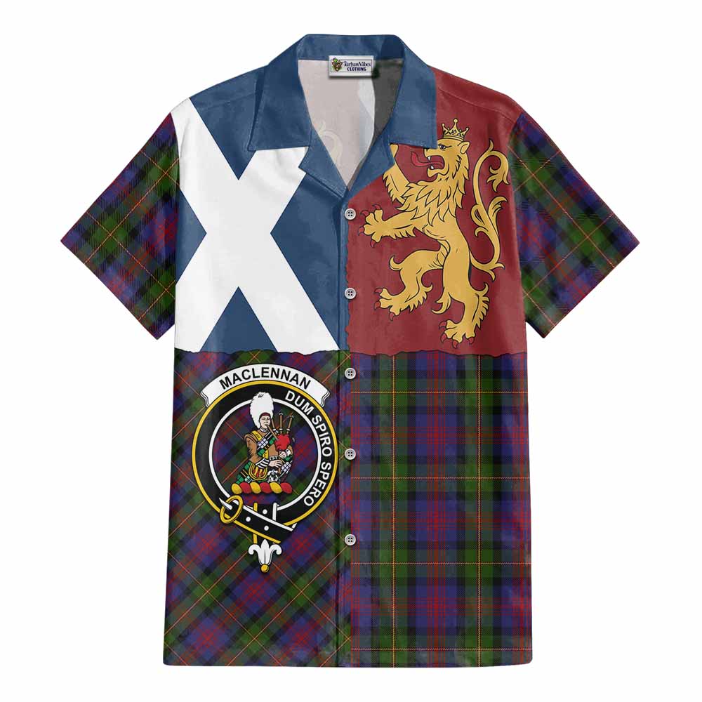 MacLennan (McLennan) Crest Tartan Cotton Hawaiian Shirt with Lion Rampant Saltire Style - Tartan Vibes Clothing