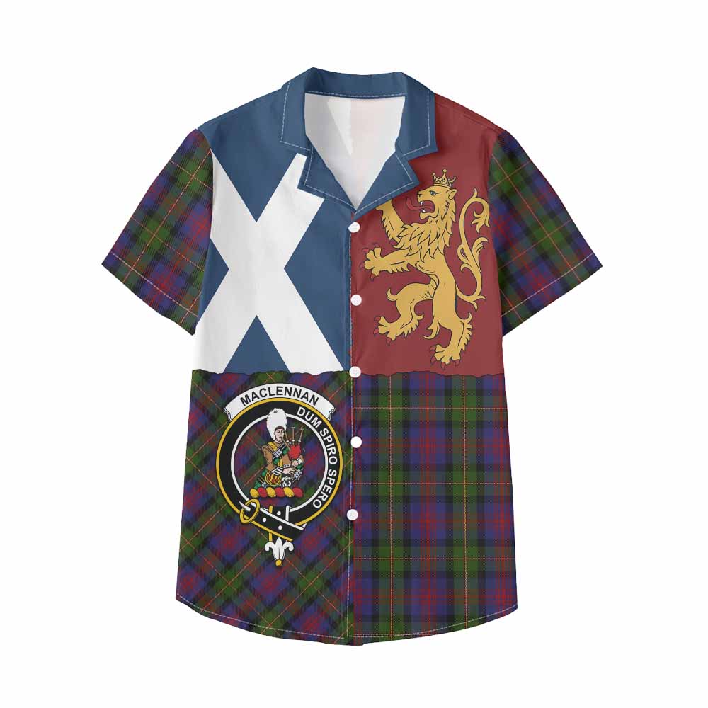 MacLennan (McLennan) Crest Tartan Kid Hawaiian Shirt with Lion Rampant Saltire Style - Tartan Vibes Clothing