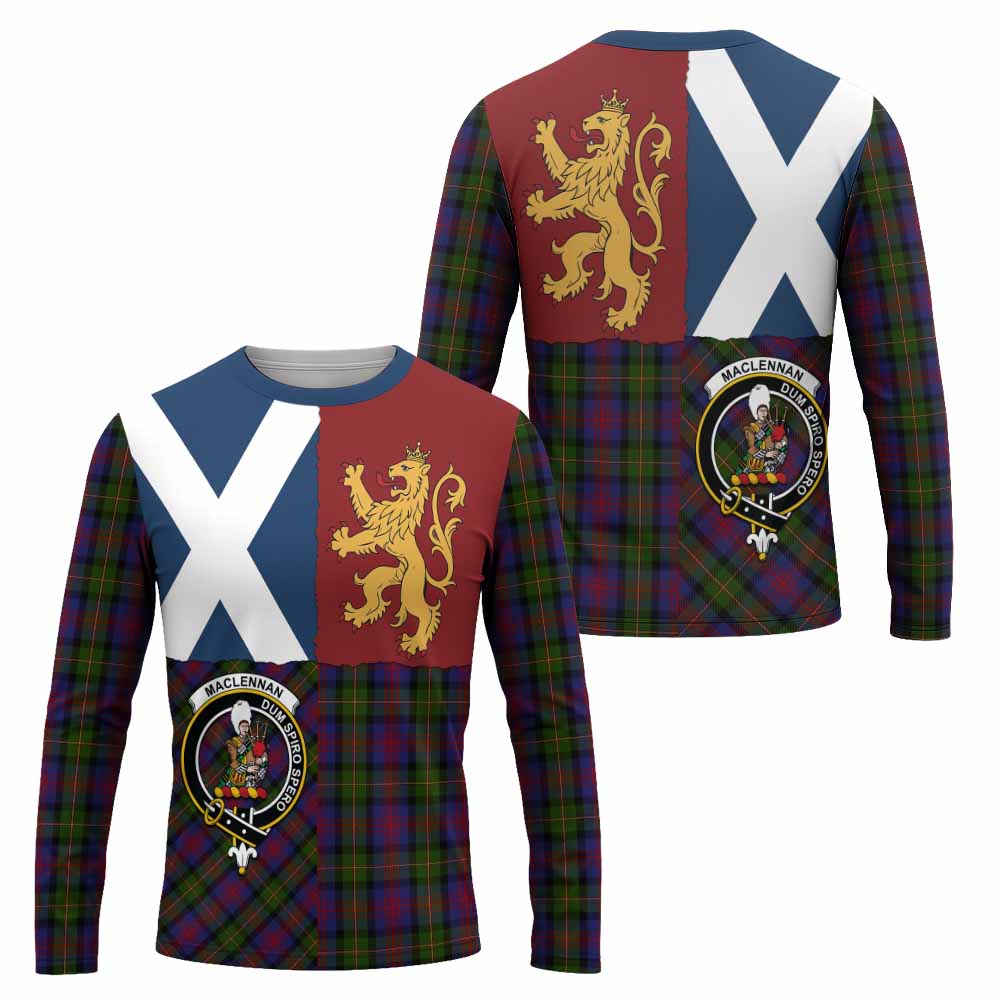 MacLennan (McLennan) Crest Tartan Long Sleeve T-Shirt with Lion Rampant Saltire Style