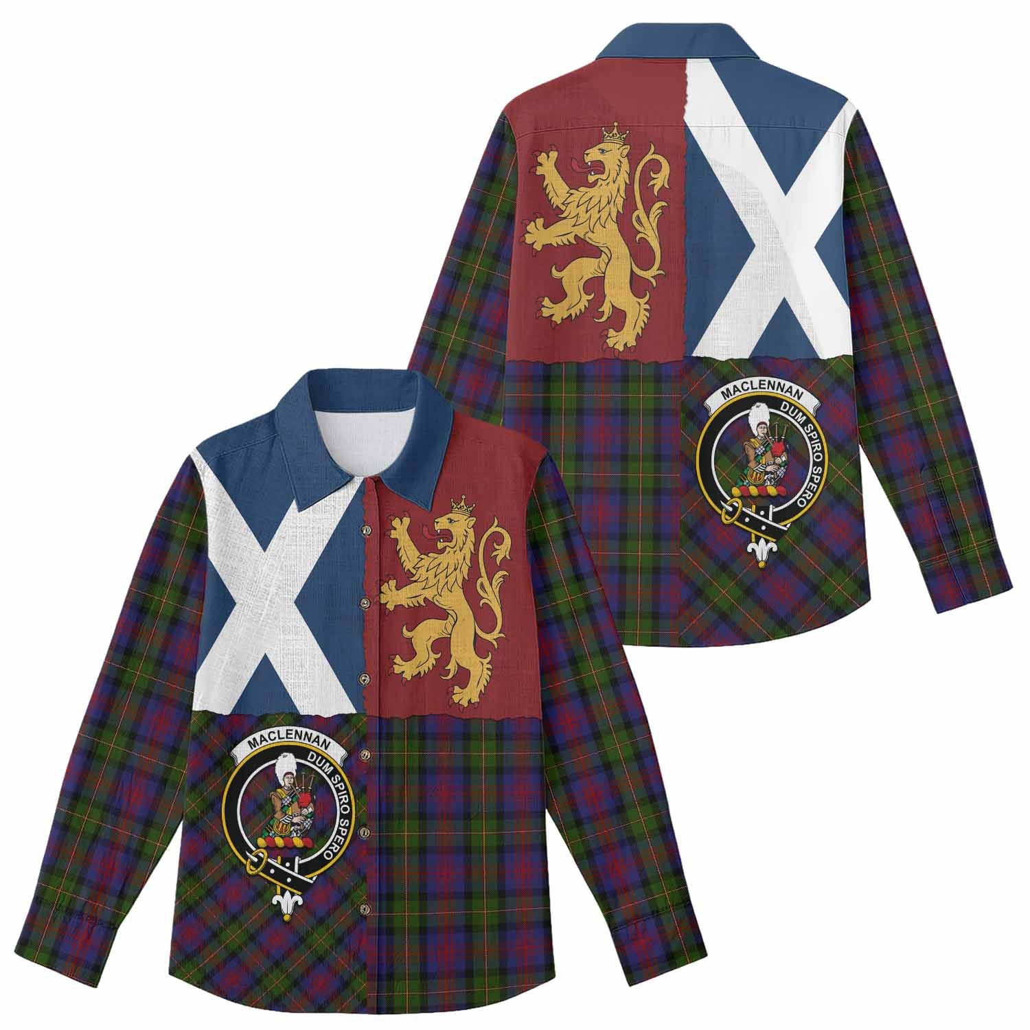 MacLennan (McLennan) Crest Tartan Women Casual Shirt with Lion Rampant Saltire Style