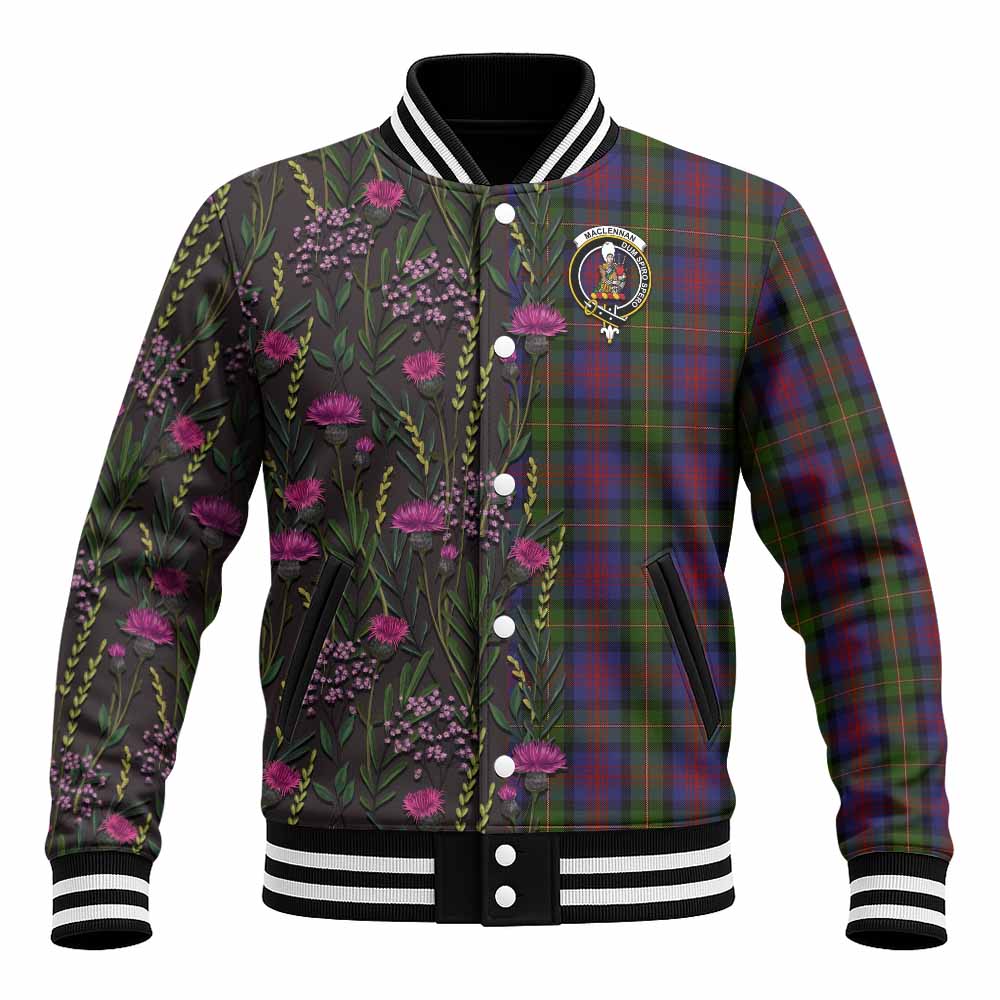 MacLennan (McLennan) Family Crest Tartan Baseball Jacket Scottish Thistle Flower Pattern Half Style - Tartan Vibes Clothing