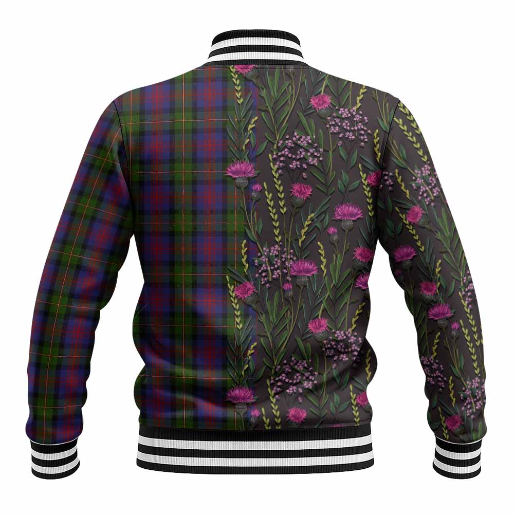 MacLennan (McLennan) Family Crest Tartan Baseball Jacket Scottish Thistle Flower Pattern Half Style - Tartan Vibes Clothing