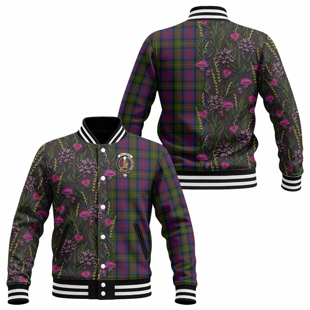 MacLennan (McLennan) Family Crest Tartan Baseball Jacket Scottish Thistle Flower Pattern Half Style - Tartan Vibes Clothing