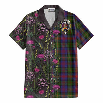 MacLennan (McLennan) Family Crest Tartan Cotton Hawaiian Shirt Scottish Thistle Flower Pattern Half Style