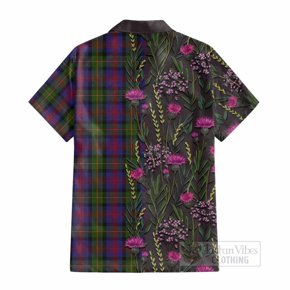 MacLennan (McLennan) Family Crest Tartan Cotton Hawaiian Shirt Scottish Thistle Flower Pattern Half Style - Tartan Vibes Clothing