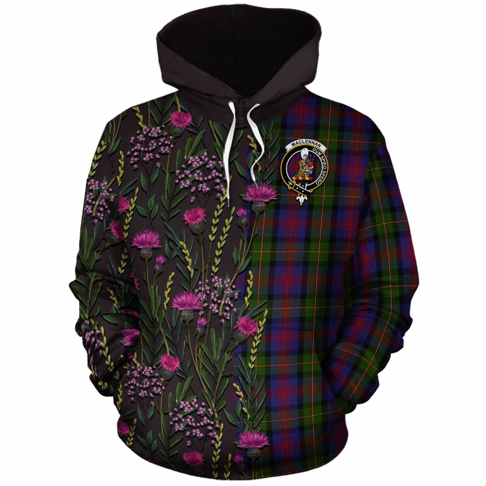 MacLennan (McLennan) Family Crest Tartan Cotton Hoodie Scottish Thistle Flower Pattern Half Style - Tartan Vibes Clothing