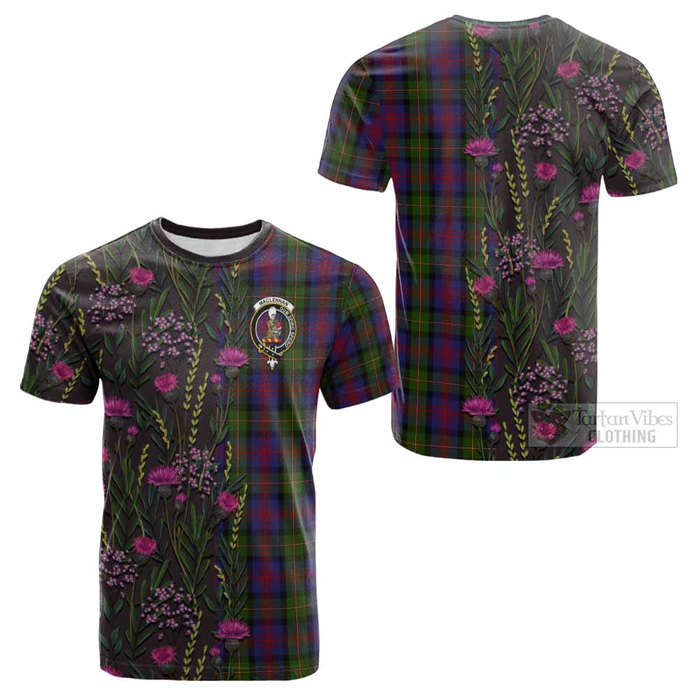 MacLennan (McLennan) Family Crest Tartan Cotton T-shirt Scottish Thistle Flower Pattern Half Style - Tartan Vibes Clothing