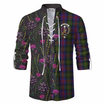 MacLennan (McLennan) Family Crest Tartan Ghillie Shirt Scottish Thistle Flower Pattern Half Style