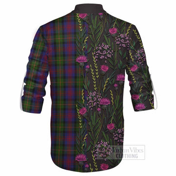 MacLennan (McLennan) Family Crest Tartan Ghillie Shirt Scottish Thistle Flower Pattern Half Style