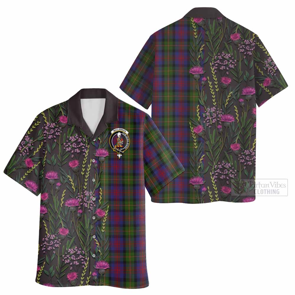 MacLennan (McLennan) Family Crest Tartan Hawaiian Shirt Scottish Thistle Flower Pattern Half Style - Tartan Vibes Clothing