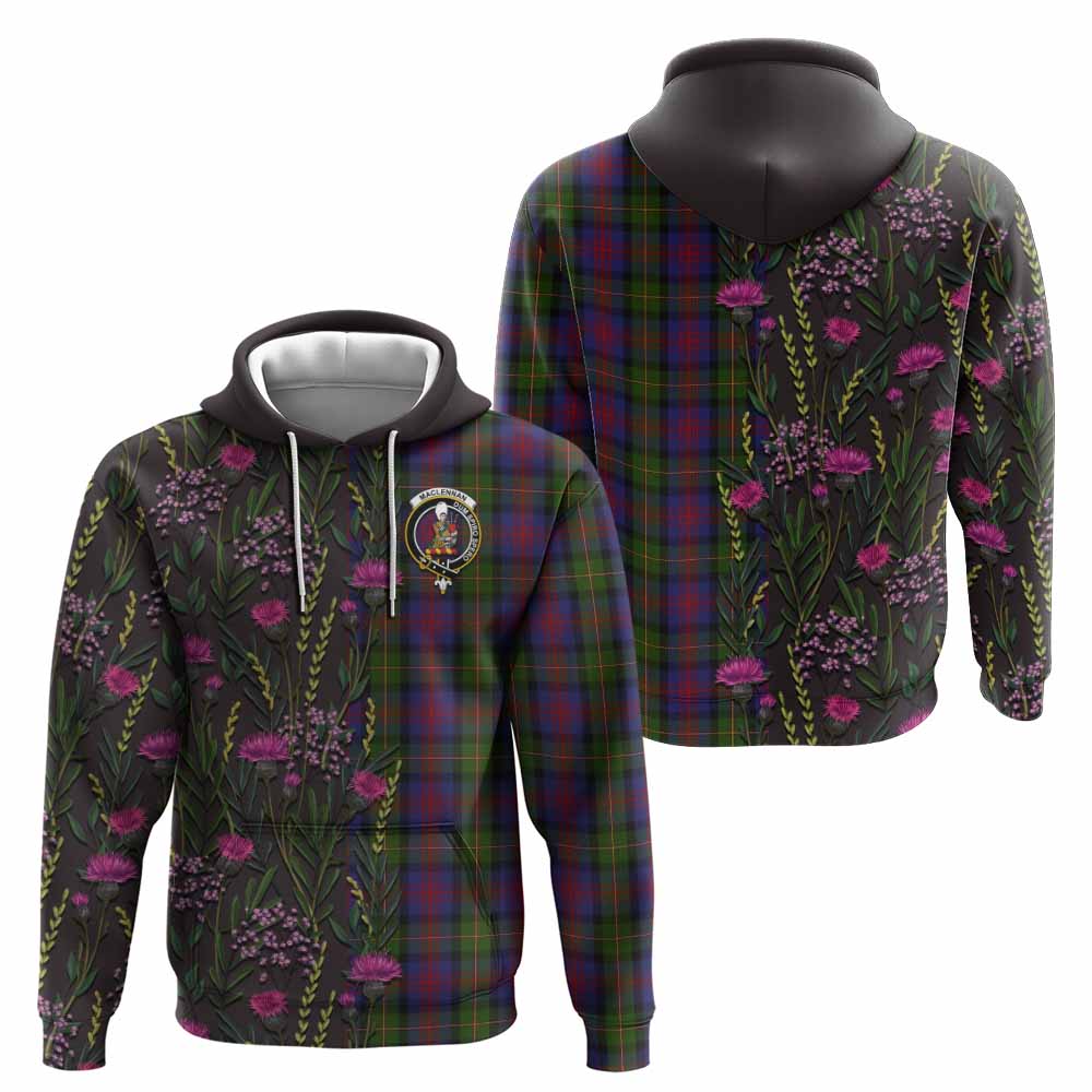 MacLennan (McLennan) Family Crest Tartan Hoodie Scottish Thistle Flower Pattern Half Style - Tartan Vibes Clothing