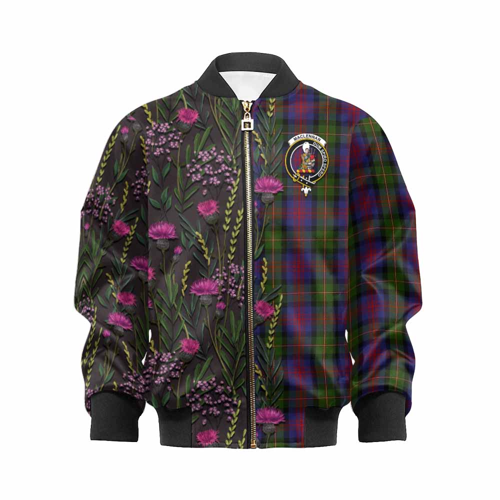 MacLennan (McLennan) Family Crest Tartan Kid Bomber Jacket Scottish Thistle Flower Pattern Half Style - Tartan Vibes Clothing