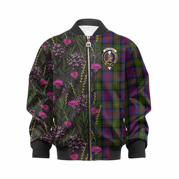 MacLennan (McLennan) Family Crest Tartan Kid Bomber Jacket Scottish Thistle Flower Pattern Half Style