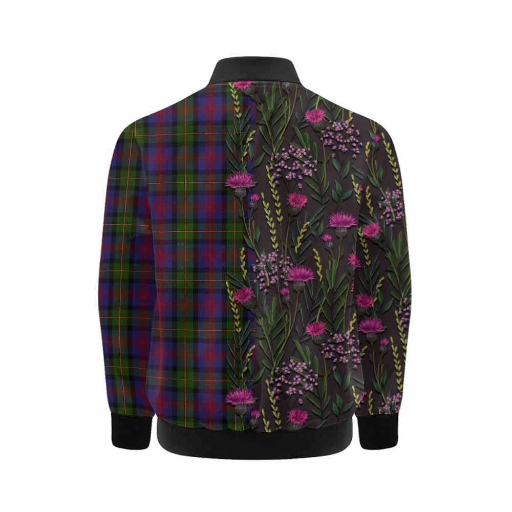 MacLennan (McLennan) Family Crest Tartan Kid Bomber Jacket Scottish Thistle Flower Pattern Half Style - Tartan Vibes Clothing
