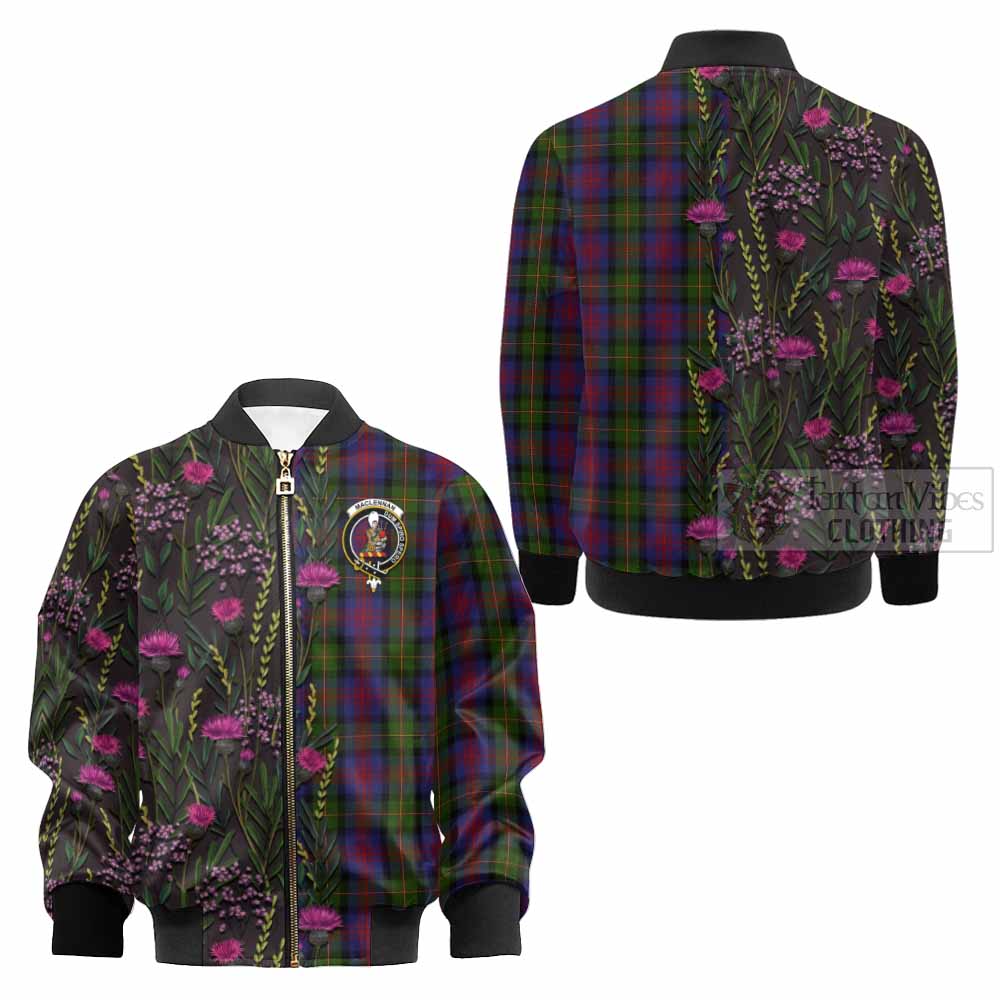 MacLennan (McLennan) Family Crest Tartan Kid Bomber Jacket Scottish Thistle Flower Pattern Half Style - Tartan Vibes Clothing