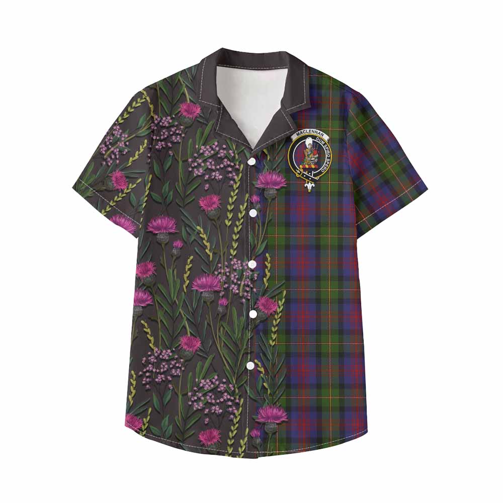 MacLennan (McLennan) Family Crest Tartan Kid Hawaiian Shirt Scottish Thistle Flower Pattern Half Style - Tartan Vibes Clothing