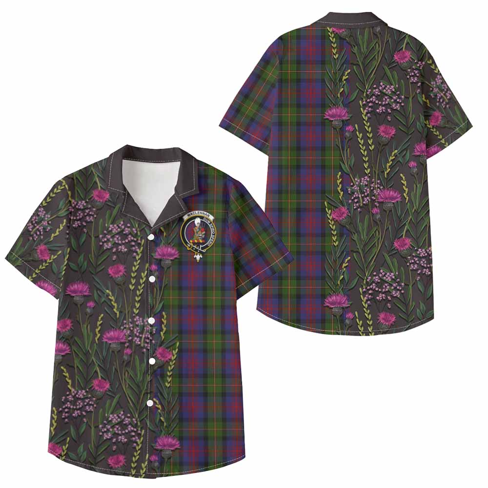 MacLennan (McLennan) Family Crest Tartan Kid Hawaiian Shirt Scottish Thistle Flower Pattern Half Style - Tartan Vibes Clothing