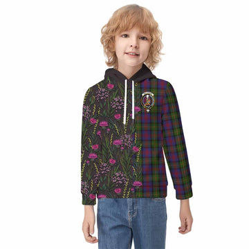 MacLennan (McLennan) Family Crest Tartan Kid Hoodie Scottish Thistle Flower Pattern Half Style