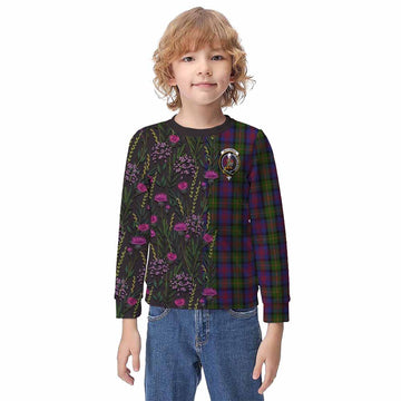 MacLennan (McLennan) Family Crest Tartan Kid Knitted Sweatshirt Scottish Thistle Flower Pattern Half Style