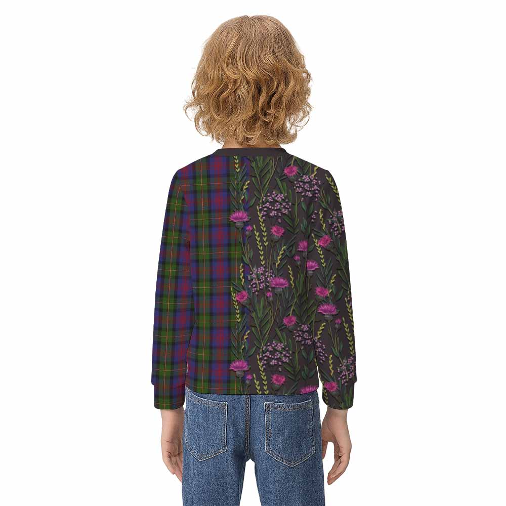 MacLennan (McLennan) Family Crest Tartan Kid Knitted Sweatshirt Scottish Thistle Flower Pattern Half Style - Tartan Vibes Clothing