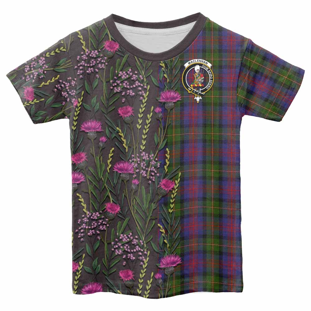 MacLennan (McLennan) Family Crest Tartan Kid T-shirt Scottish Thistle Flower Pattern Half Style - Tartan Vibes Clothing