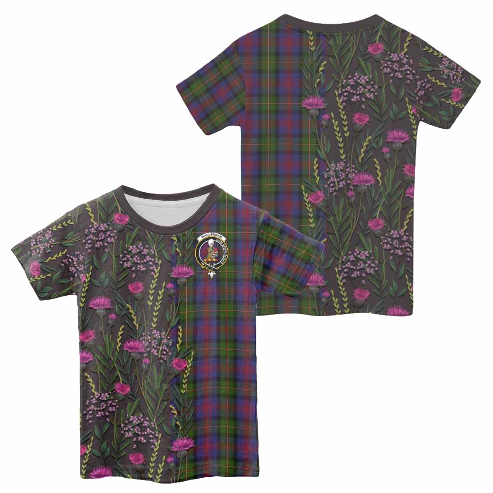 MacLennan (McLennan) Family Crest Tartan Kid T-shirt Scottish Thistle Flower Pattern Half Style - Tartan Vibes Clothing