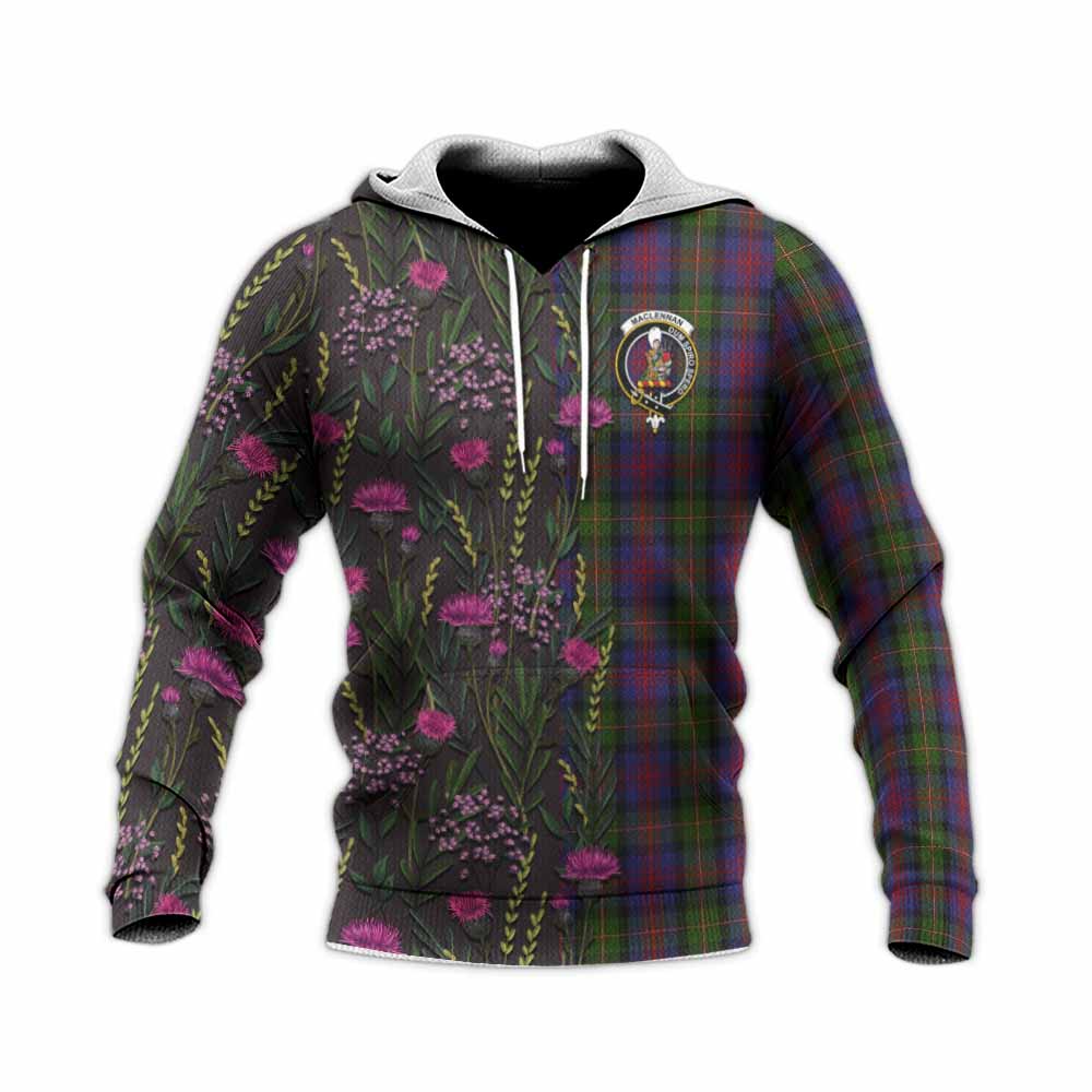 MacLennan (McLennan) Family Crest Tartan Knitted Hoodie Scottish Thistle Flower Pattern Half Style - Tartan Vibes Clothing