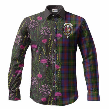 MacLennan (McLennan) Family Crest Tartan Long Sleeve Button Shirts Scottish Thistle Flower Pattern Half Style