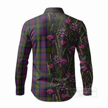 MacLennan (McLennan) Family Crest Tartan Long Sleeve Button Shirts Scottish Thistle Flower Pattern Half Style