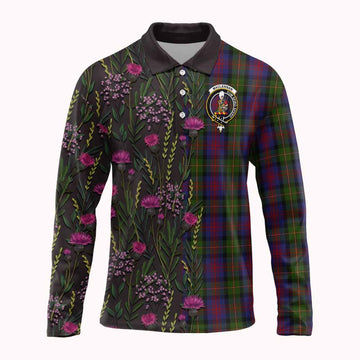 MacLennan (McLennan) Family Crest Tartan Long Sleeve Polo Shirt Scottish Thistle Flower Pattern Half Style