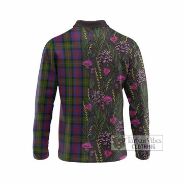 MacLennan (McLennan) Family Crest Tartan Long Sleeve Polo Shirt Scottish Thistle Flower Pattern Half Style