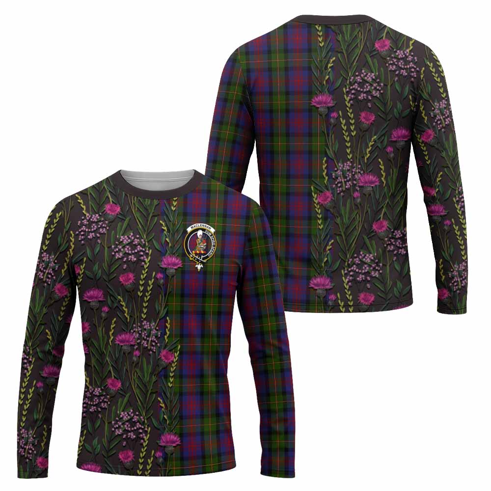 MacLennan (McLennan) Family Crest Tartan Long Sleeve T-Shirt Scottish Thistle Flower Pattern Half Style - Tartan Vibes Clothing