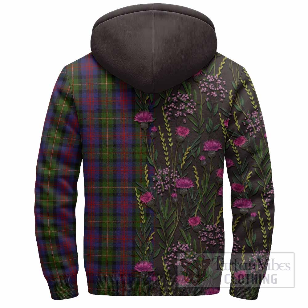 MacLennan (McLennan) Family Crest Tartan Sherpa Hoodie Scottish Thistle Flower Pattern Half Style - Tartan Vibes Clothing