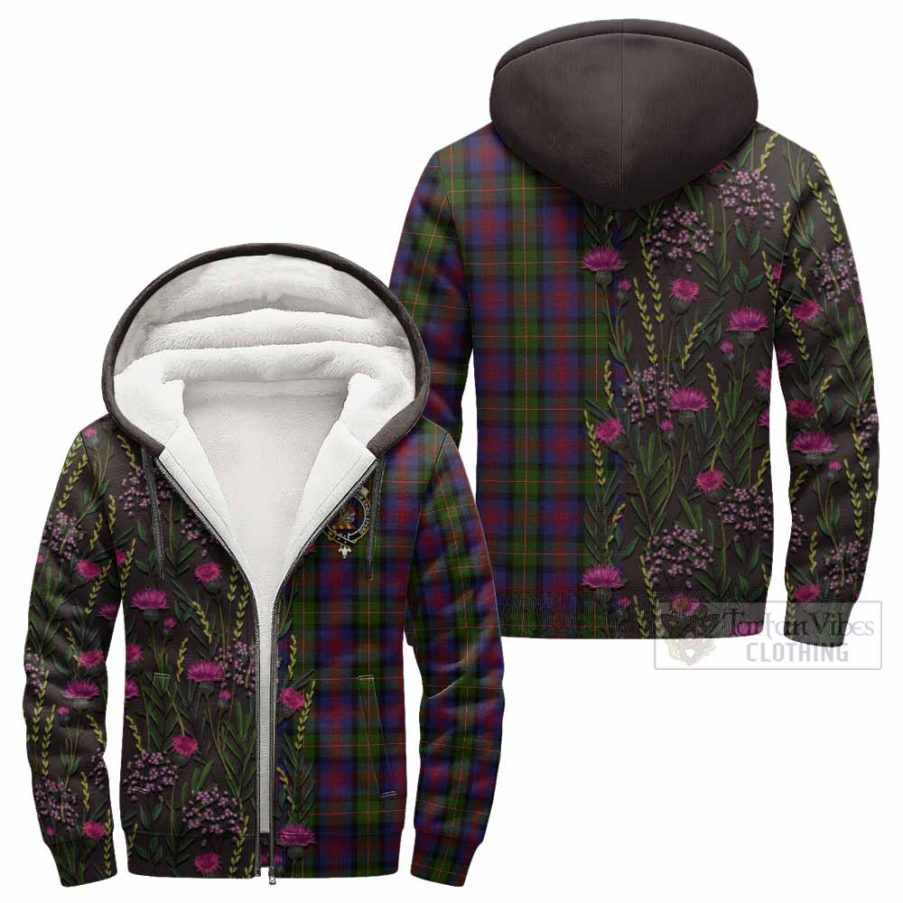 MacLennan (McLennan) Family Crest Tartan Sherpa Hoodie Scottish Thistle Flower Pattern Half Style - Tartan Vibes Clothing