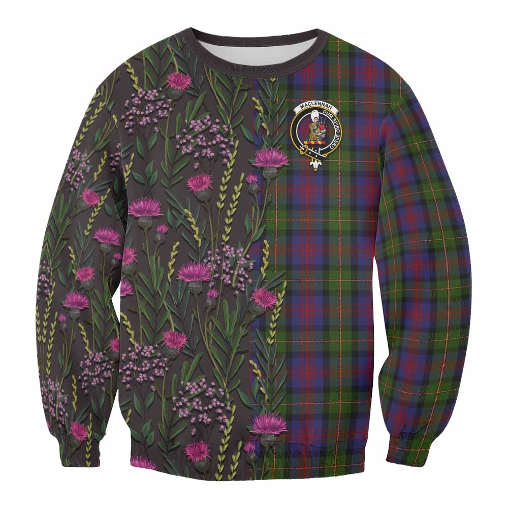 MacLennan (McLennan) Family Crest Tartan Sweatshirt Scottish Thistle Flower Pattern Half Style - Tartan Vibes Clothing