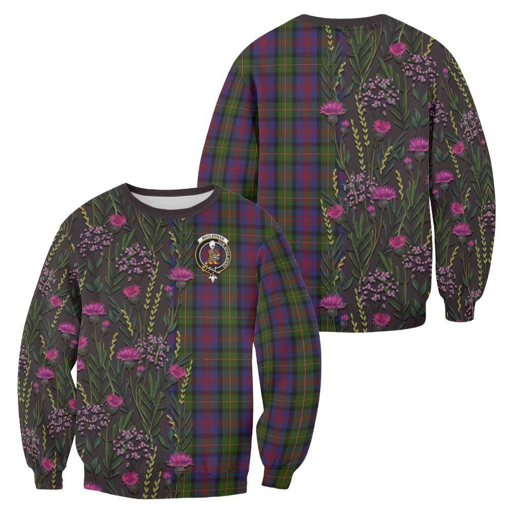 MacLennan (McLennan) Family Crest Tartan Sweatshirt Scottish Thistle Flower Pattern Half Style - Tartan Vibes Clothing