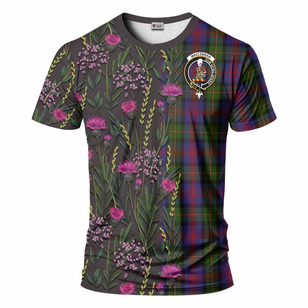MacLennan (McLennan) Family Crest Tartan T-Shirt Scottish Thistle Flower Pattern Half Style - Tartan Vibes Clothing