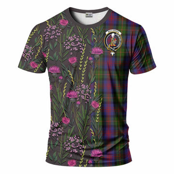 MacLennan (McLennan) Family Crest Tartan T-Shirt Scottish Thistle Flower Pattern Half Style - Tartan Vibes Clothing