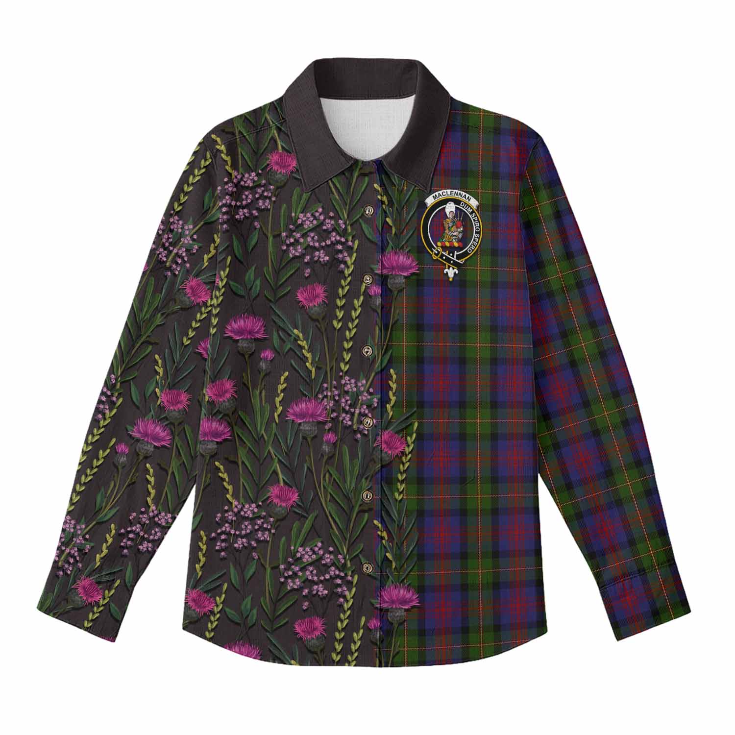 MacLennan (McLennan) Family Crest Tartan Women Casual Shirt Scottish Thistle Flower Pattern Half Style - Tartan Vibes Clothing