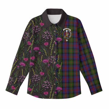 MacLennan (McLennan) Family Crest Tartan Women Casual Shirt Scottish Thistle Flower Pattern Half Style