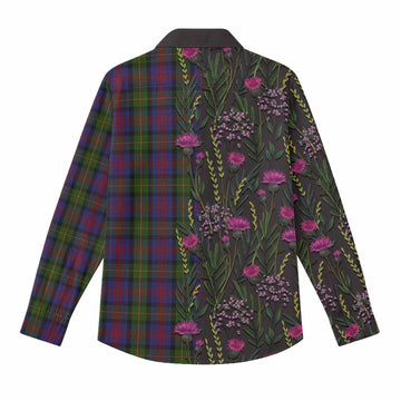 MacLennan (McLennan) Family Crest Tartan Women Casual Shirt Scottish Thistle Flower Pattern Half Style