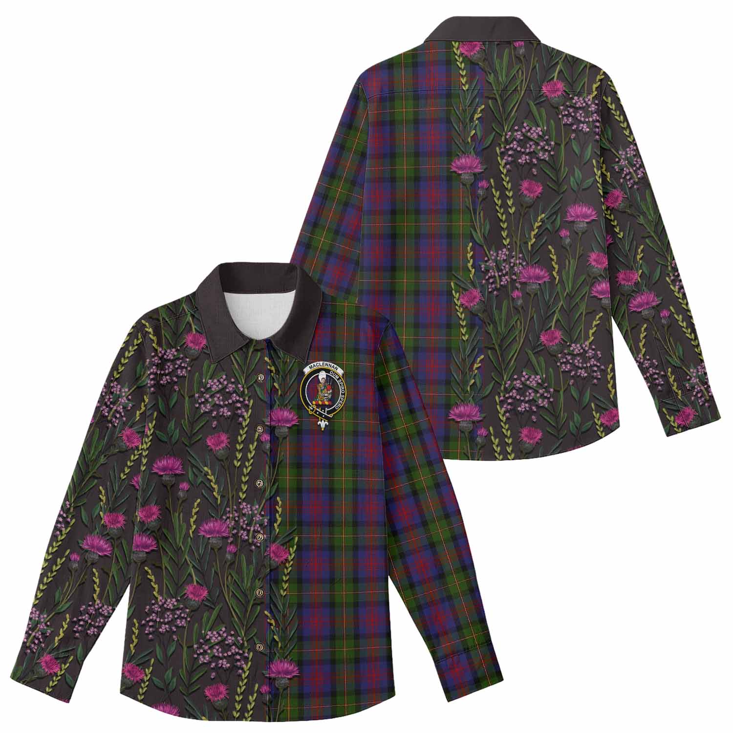 MacLennan (McLennan) Family Crest Tartan Women Casual Shirt Scottish Thistle Flower Pattern Half Style - Tartan Vibes Clothing