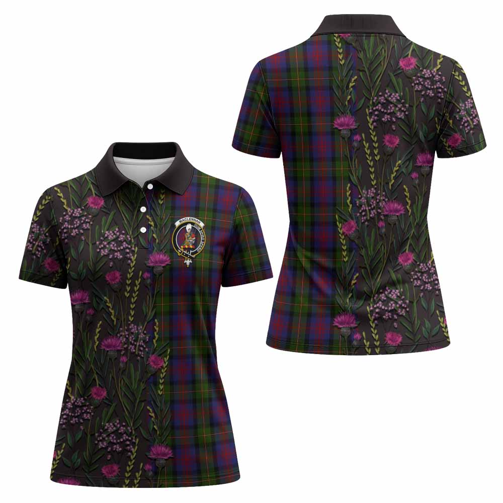 MacLennan (McLennan) Family Crest Tartan Women Polo Shirt Scottish Thistle Flower Pattern Half Style - Tartan Vibes Clothing