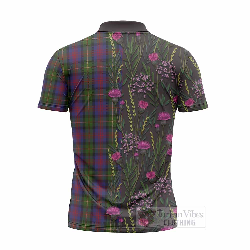 MacLennan (McLennan) Family Crest Tartan Zipper Polo Shirt Scottish Thistle Flower Pattern Half Style - Tartan Vibes Clothing