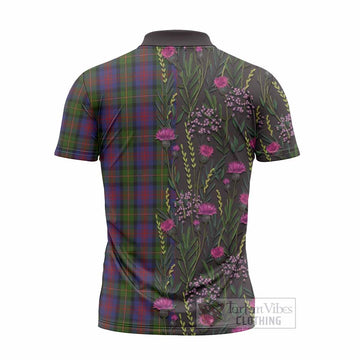 MacLennan (McLennan) Family Crest Tartan Zipper Polo Shirt Scottish Thistle Flower Pattern Half Style