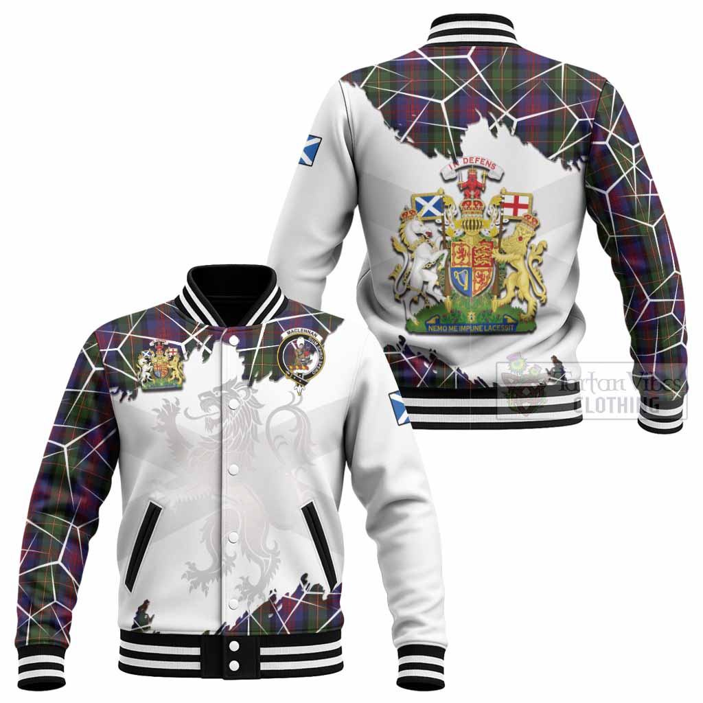 MacLennan (McLennan) Tartan Baseball Jacket with Family Crest and Lion Rampant Grunge Style
