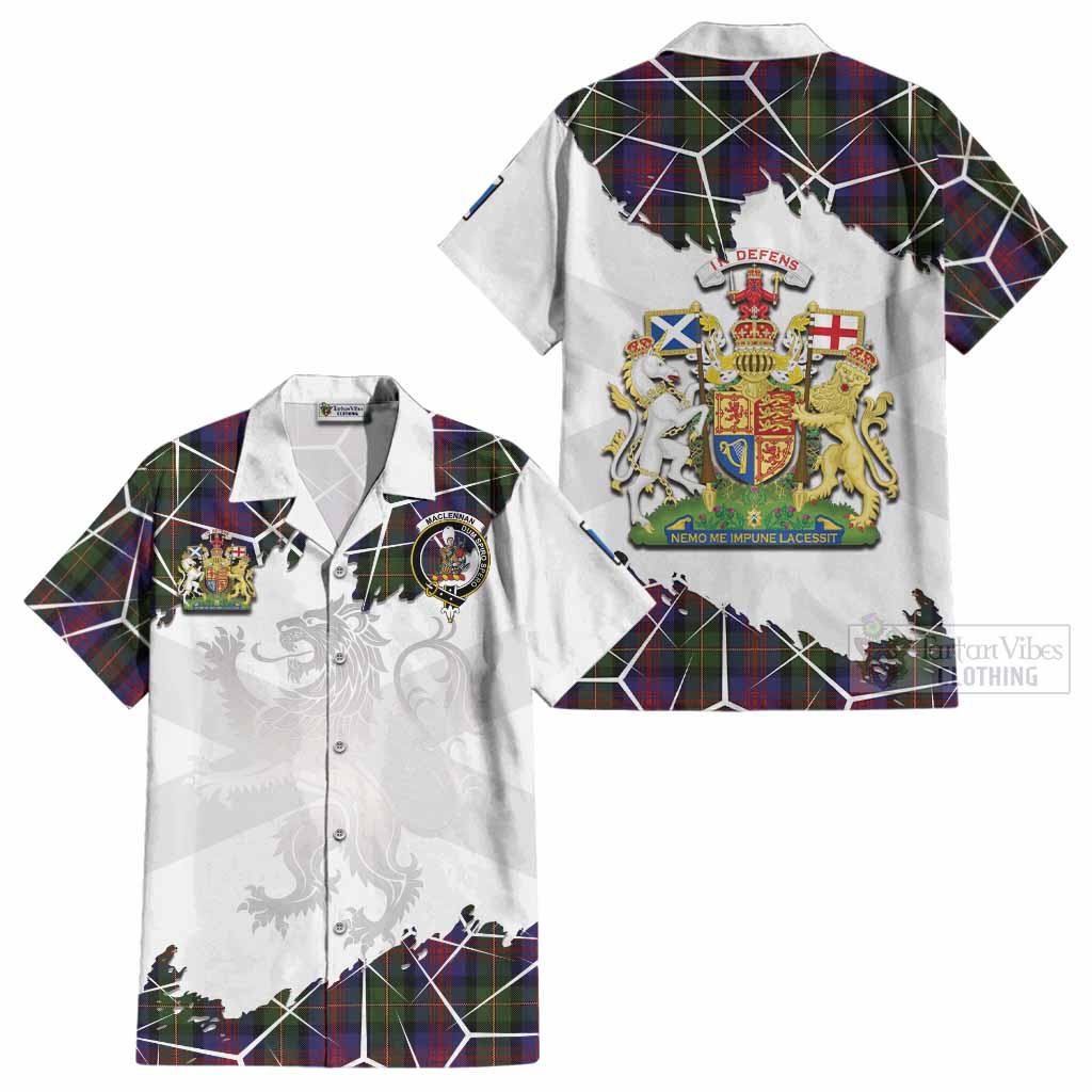 MacLennan (McLennan) Tartan Cotton Hawaiian Shirt with Family Crest and Lion Rampant Grunge Style