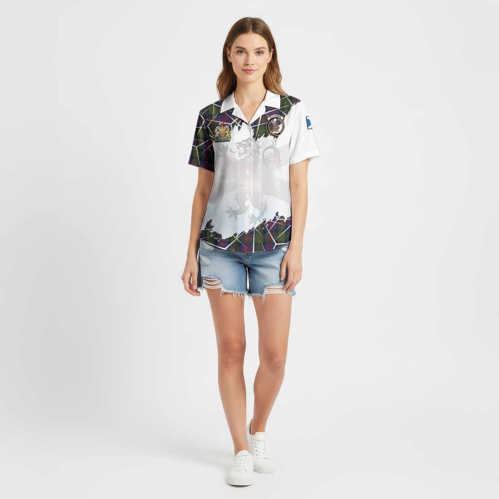 MacLennan (McLennan) Tartan Cotton Hawaiian Shirt with Family Crest and Lion Rampant Grunge Style