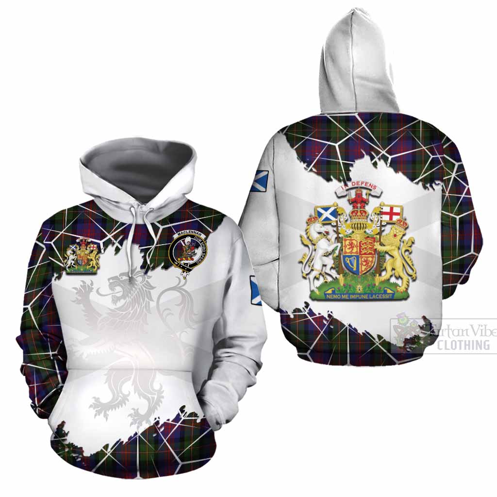 MacLennan (McLennan) Tartan Cotton Hoodie with Family Crest and Lion Rampant Grunge Style
