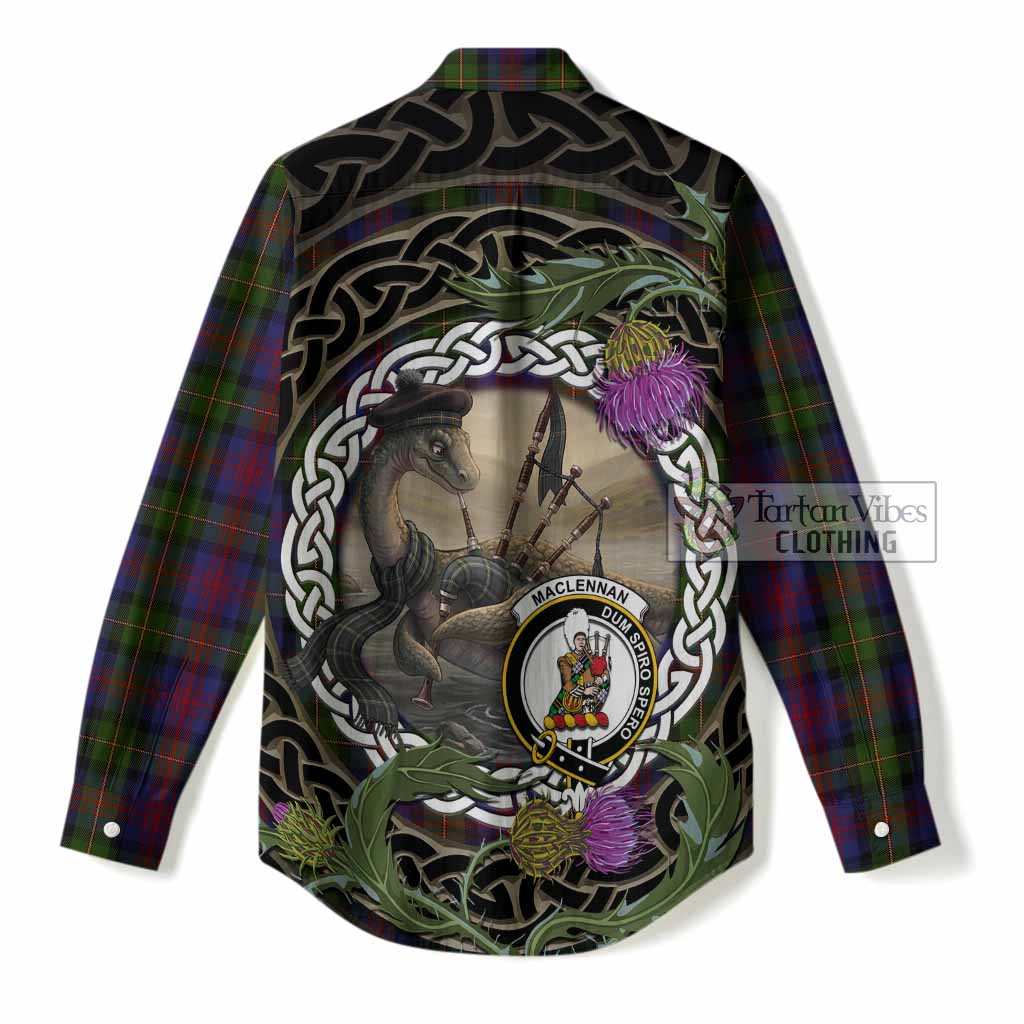 MacLennan (McLennan) Tartan Crest Bagpipe Nessie Women Casual Shirt Scottish Loch Ness Monster Celtic Thistle
